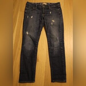 Paige Skyline Ankle Peg Jeans Distressed Dark Wash